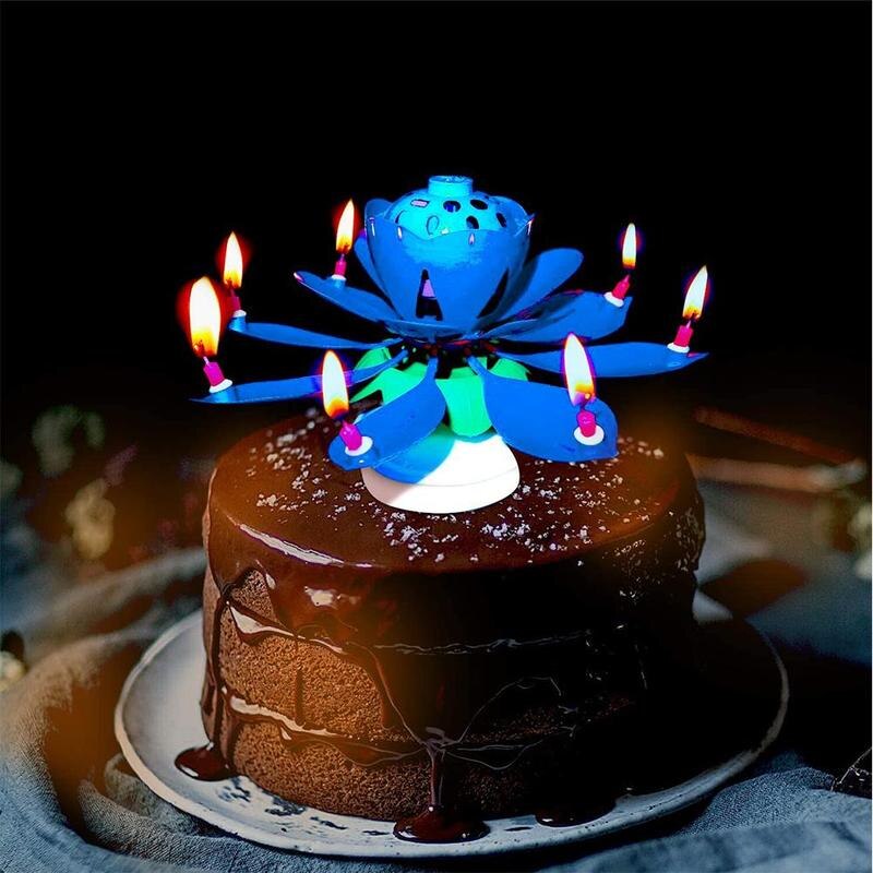 Musik Geburtstag Kerze Doppel Rotierenden dreh Elektronische Party Kerze Flache Geburtstag Kerze Bottom Lotus L2Z1