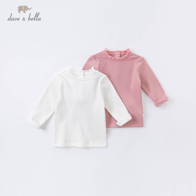 Db15908 dave bella høst baby jenter søt solid t-skjorte barn topper jente barn t-skjorter