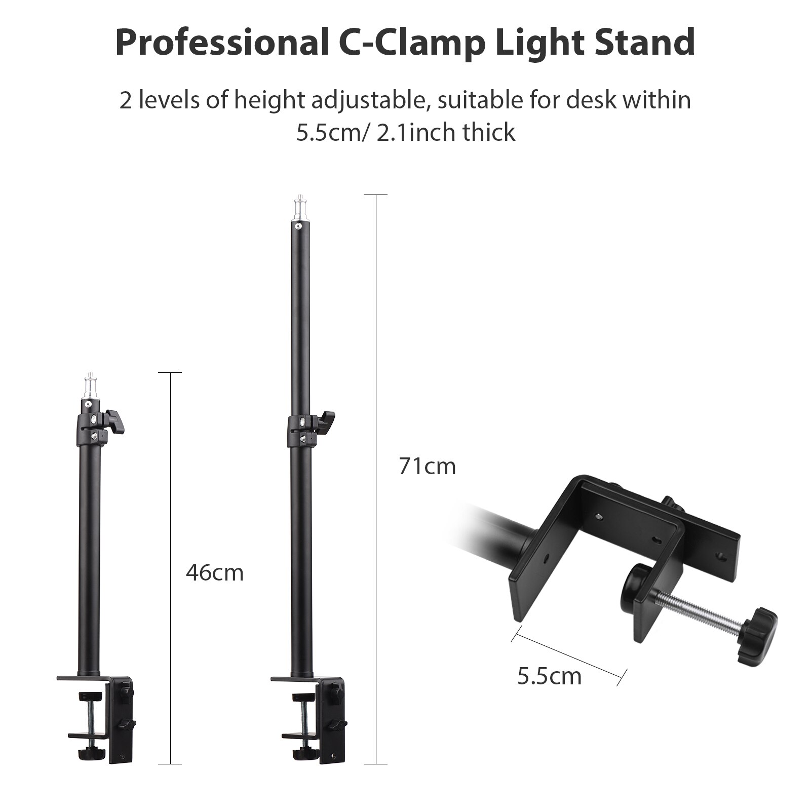 38W Studio Video Light 3200-5500K CRI 95 Photography Lamp Dimmable with C-Clamp Stand Remote Control for Gaming Video Recording