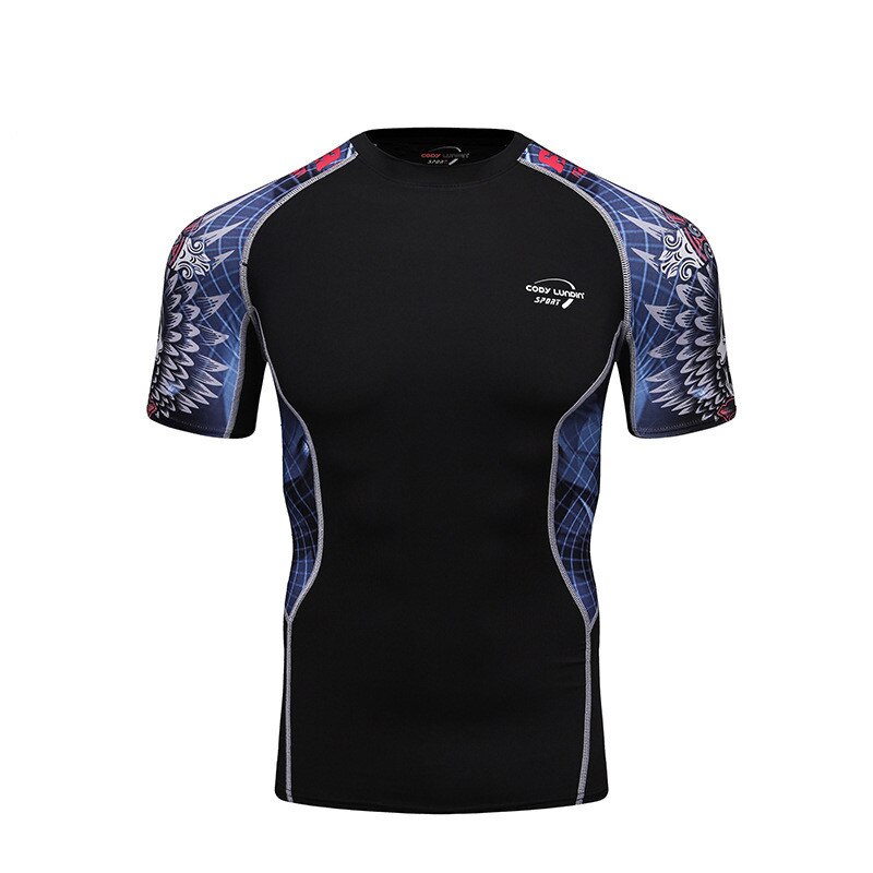 Herre sommertrykk tilfeldig tøye ut stram kompresjon løpegenser hurtigtørkende fukttransporterende trening trening sykkel t-skjorte