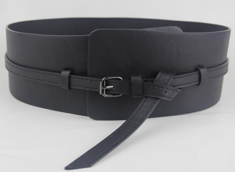 Nuevos cinturones de para mujeres, cinturón ancho marrón de cuero de imitación, cinturón informal Delgado, correa negra, accesorios para ropa: Black