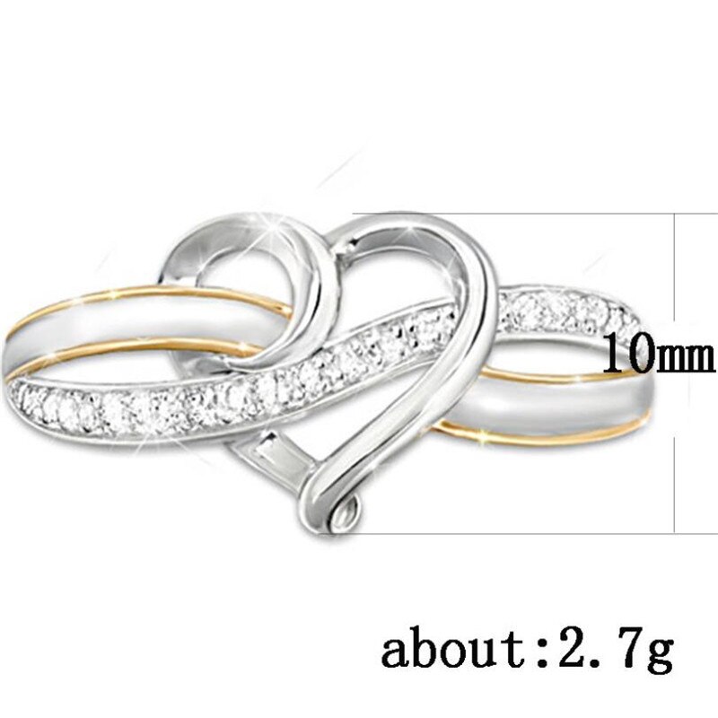 two-color love heart zircon lettering women's ring romantic Valentine's Day banquet wedding jewelry