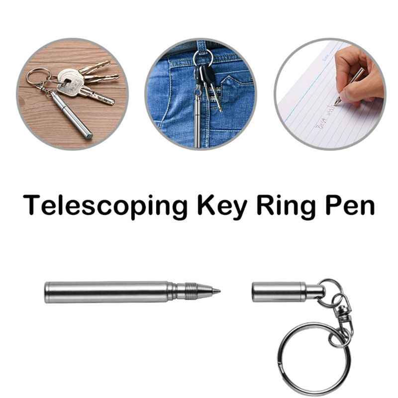 Portable Key Ring Stainless Steel Telescopic Pen Telescoping Ballpoint Pens Keychain Tool K9FC