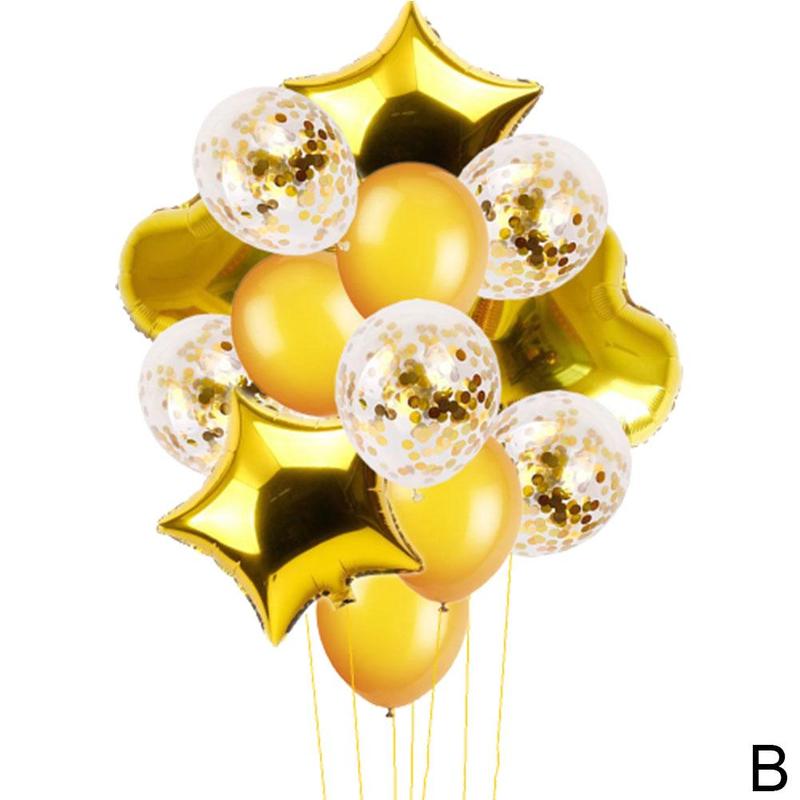 14 stk / sæt hjerte stjerne folie ballon konfetti latex balloner bryllup fødselsdagsfest tilbehør globos dekor forsyninger  r8 q 1: B