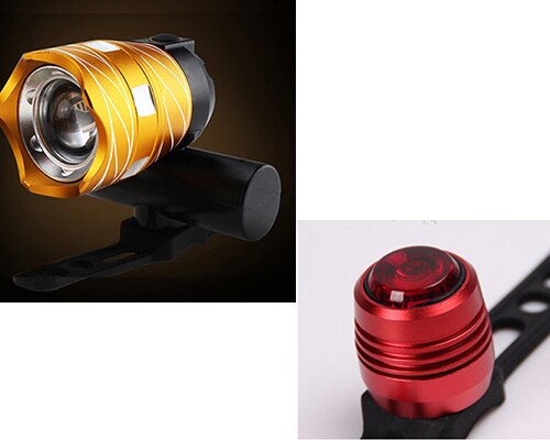 Basecamp fiets koplampen  t6 led lampen usb oplaadbare aluminiumlegering fiets stuur regenbestendige lamp mtb racefiets verlichting: J814 goud rood