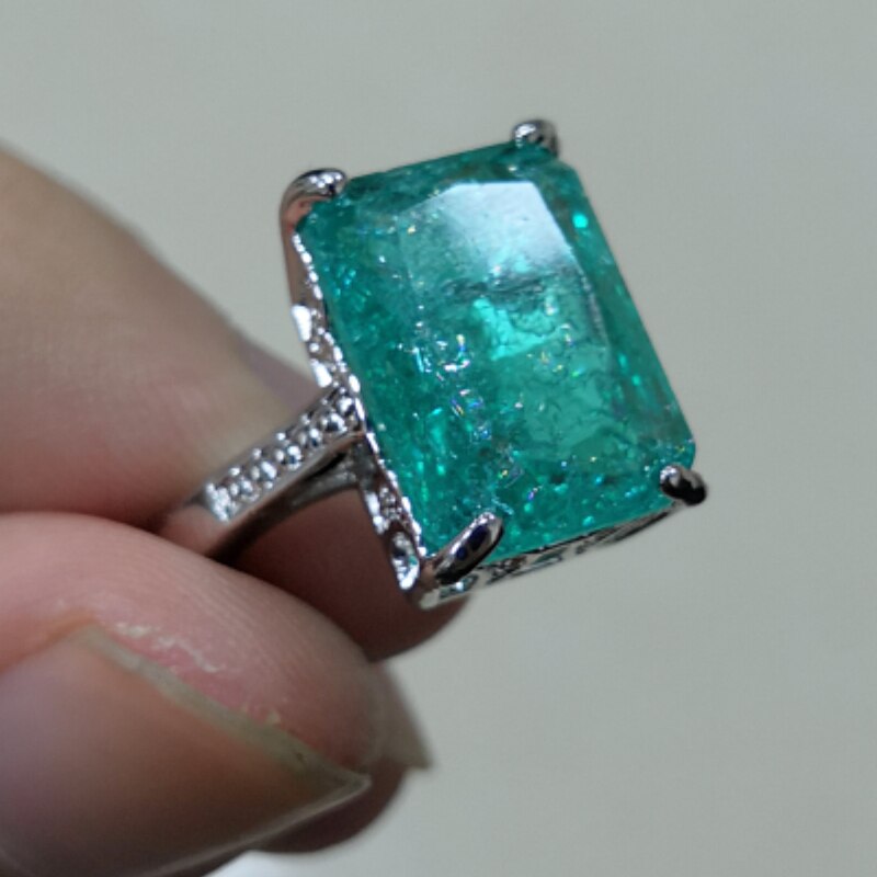 Vintage Heldere Ring Met Groene Stenen Vierkante Steen Zilver Kleur Voor Vrouwen Anniversary Sieraden Anillos Mujer F5N475