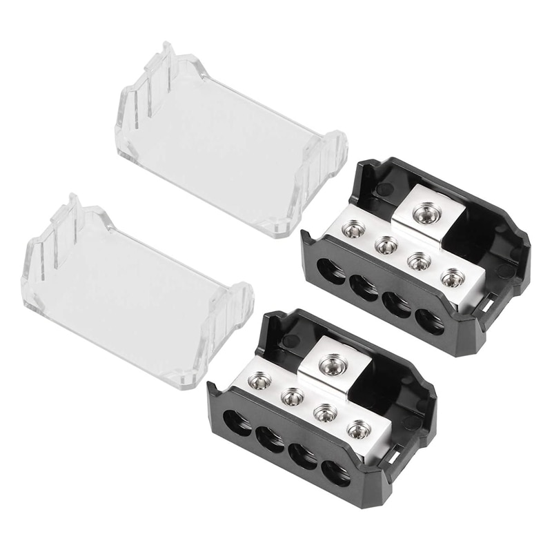 4 Way Power Distribution Block 1X 0/2/4 AWG in 4X 4/8/10 Out Amp Power Distribution Block for Car Amplifier Audio 2 Pack