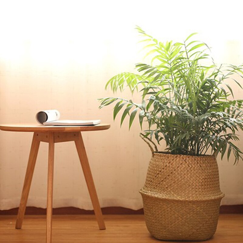 Handmade Woven Storage Basket Folding Clthoes Laundry Basket Straw Wicker Rattan Seagrass Belly Garden Flower Pot Plant Basket