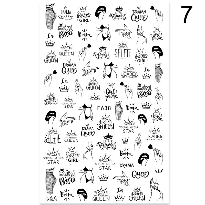 1 Vel Nagel Stickers Zwart Diverse Patroon Nail Decals Bloem Transfer Sticker Nail Art Diy 3D Decoratie Nail Art: 7