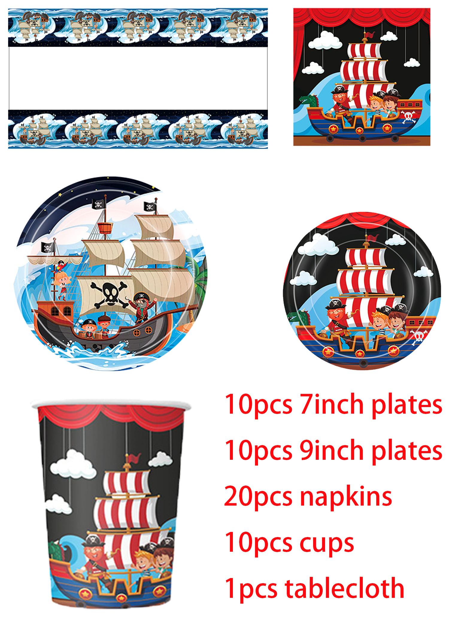 Pirate Ship Sets Birthday Decoration Party Disposable Paper Napkins Cups Plates Tablecloths Party Supplies: DARK GRAY