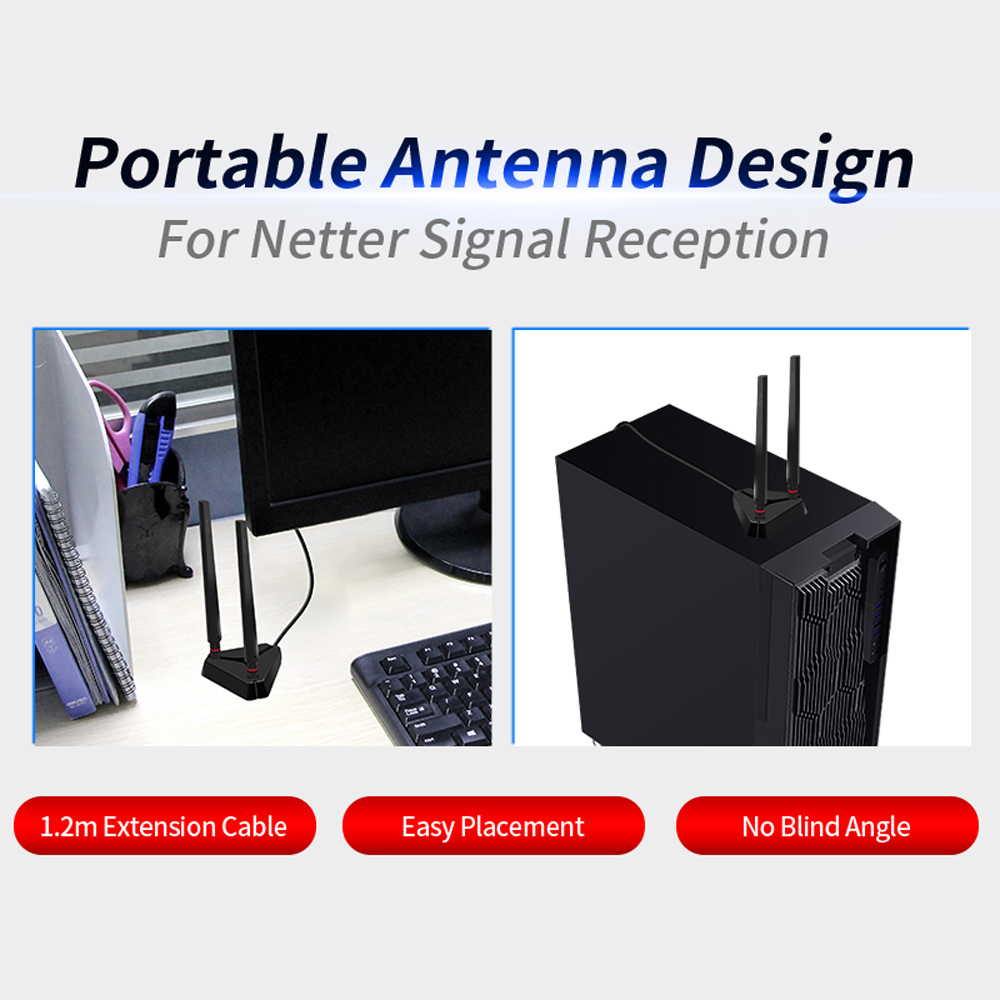 Antena FENVI de alto ganho banda dupla 2.4G/5Ghz antenas de base estendida para AX210NGW AX200NGW cartão WiFi adaptador PCIe sem fio de mesa