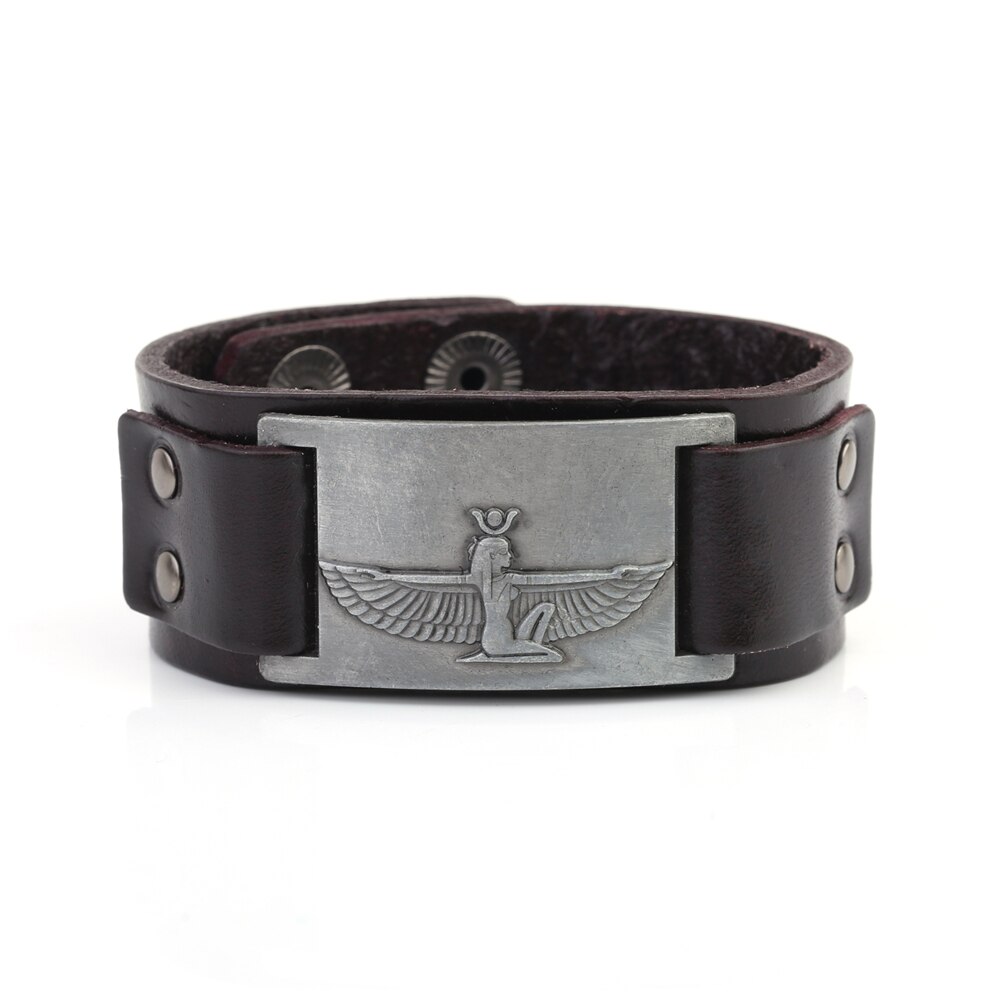 Likgreat Bruine Brede Braid Lederen Armband Koningin Van Egypte Heilige Guardian Bedelarmband Mannen Amulet Cleopatra Vii Charm Sieraden: 4