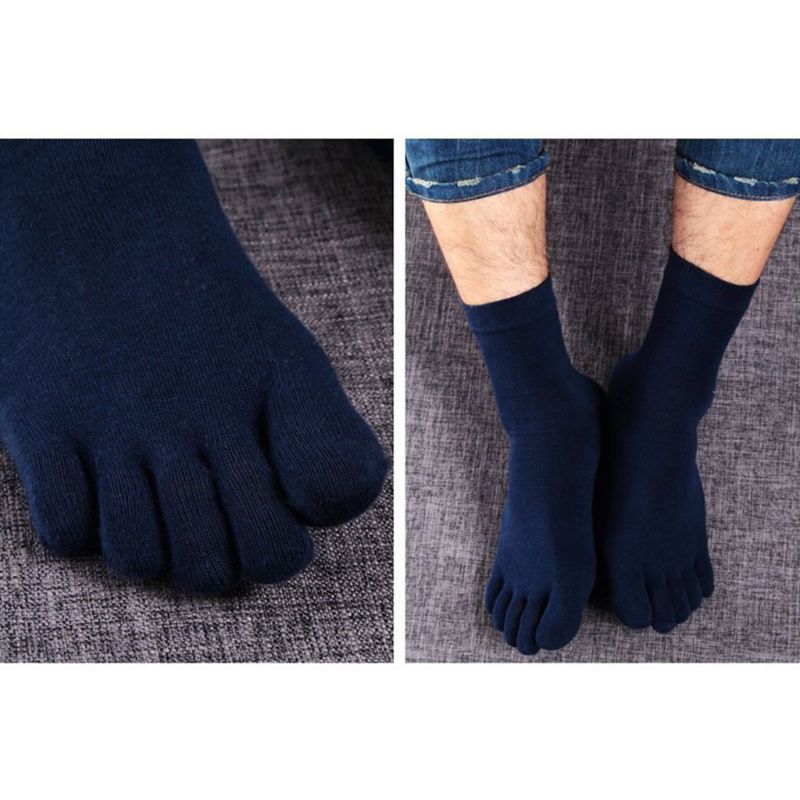 Mens Five Fingers Soft Polyester Cotton Ankle Toe Socks Solid Color Breathable Comfortable
