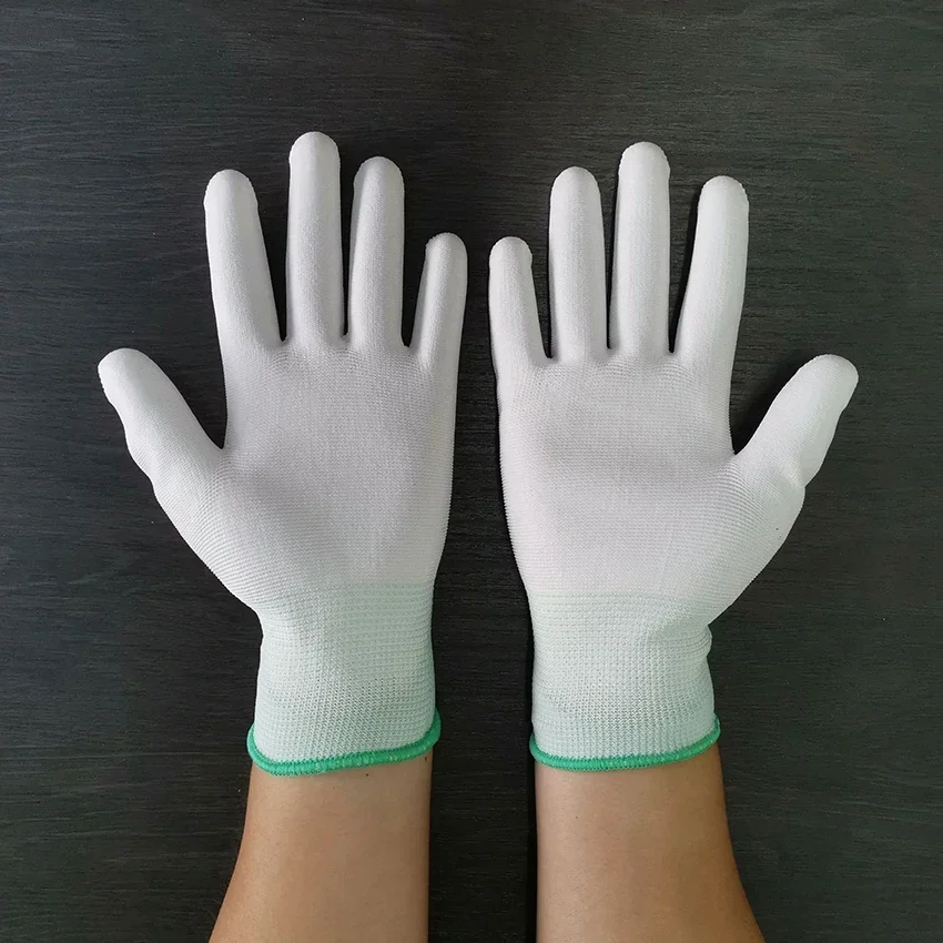 Antistatische sichere Handschuhe, elektronische Arbeitshandschuhe, Polyester, weiße PU-beschichtete Handschuhe für Gartenarbeit, Angeln – XS, S, M, L guantes: verrotten
