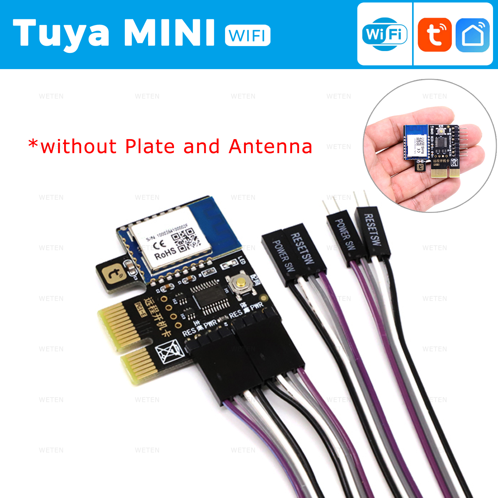 Tuya Wifi Computer Power Reset-schakelaar USB PCIe-kaart 433 RF-afstandsbediening PC-aan/uit-knop, APP-spraakbediening met Alexa Google Home: Bundle1