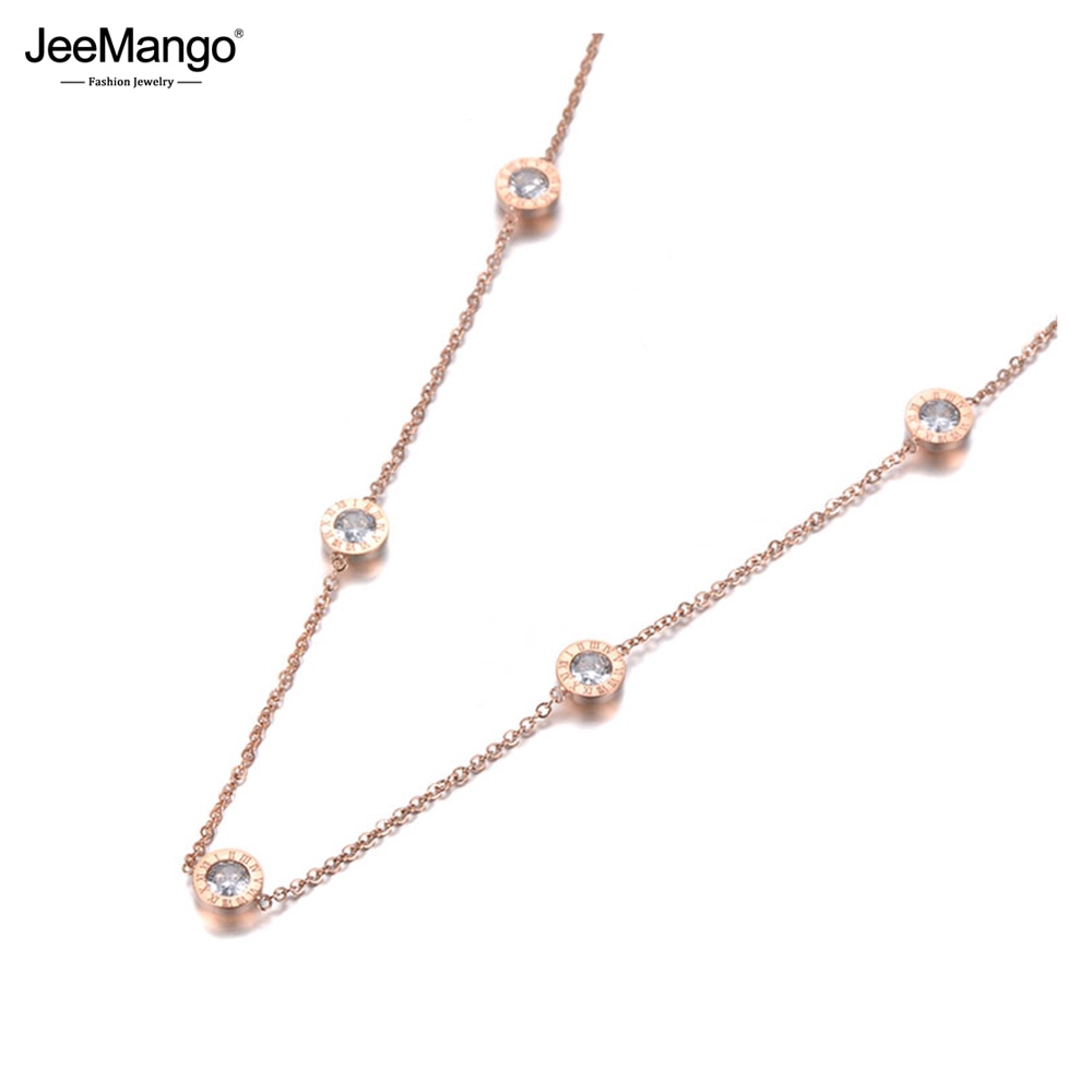 Jeemango na moda titânio aço 5 pçs numeral romano cz cristal charme pingente jóias rosa ouro colares de casamento para mulher jn19101