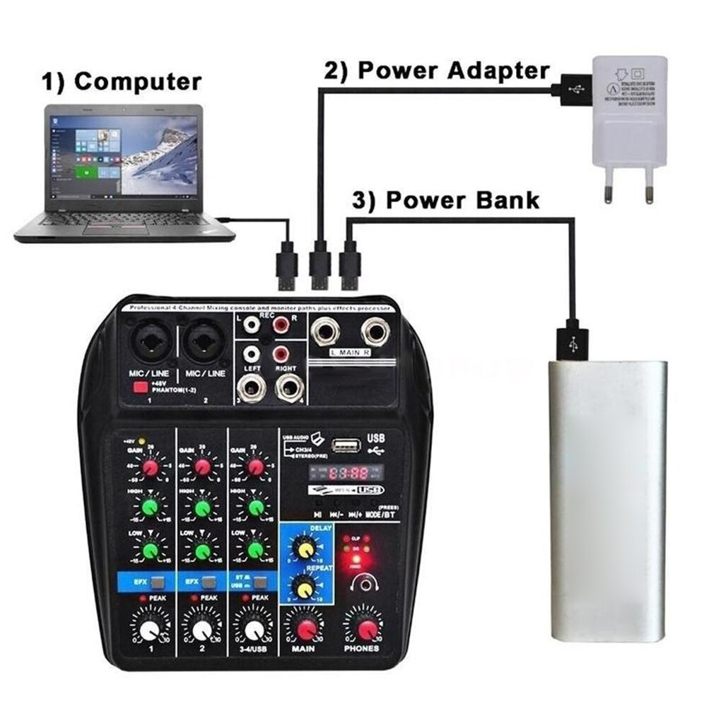 Profession Mixing Console USB Port Powered Mini Bluetooth 4 Channel Stage Performance Live Action Audio Mixer