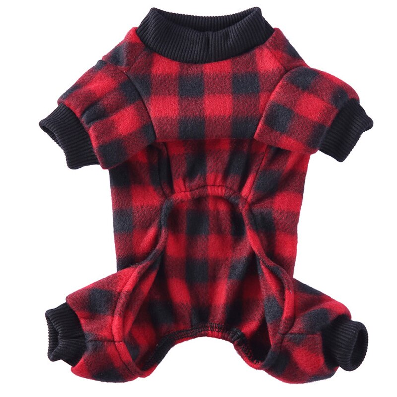 Winter Pet Fleece Onesie Pajamas for Dogs Red Plaid Small Medium Dog Jumpsuit Warm Comfy Corgi Shih Tzu York Dog Clothes: Red / XL