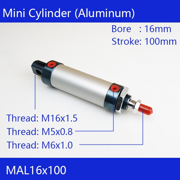 MAL16 * 100 pręt pojedyncze podwójne działanie siłownik pneumatyczny ze stopu aluminium ze stopu aluminium mini cylinder
