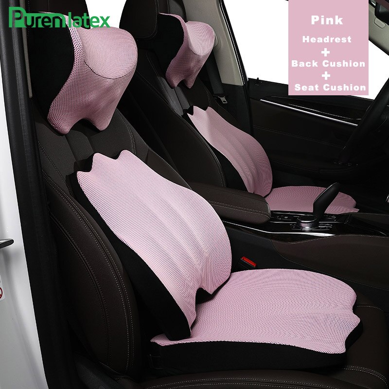 Purenlatex memory foam hovedpude sæde rygpude beskytter nakke cervikal halebenet pude til iskias og rygsmerter: Lyserød 3 stk sæt