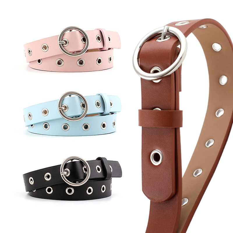 Round Pin Buckle Belt Women No Needle Pu Leather Wide Belts For Jeans Dress Skirts Solid Waistband Strap Belt girdle