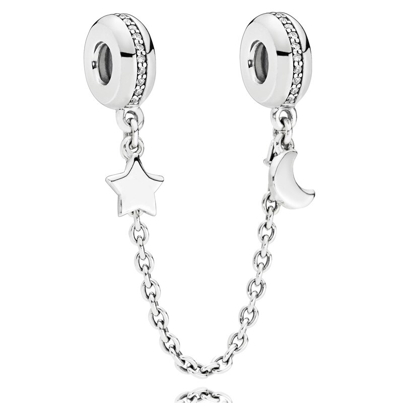 Insignia, fleur de marguerite scintillante, lune et étoiles Arcs d'amour, breloque chaîne de sécurité, perles en argent Sterling 925 idéal pour Bracelet: 2