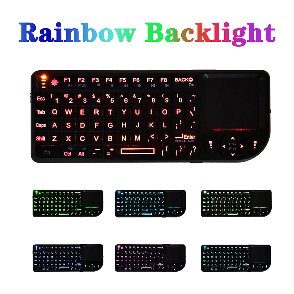 A8 Wireless Keyboard with Backlight Spanish/Russian/English 2.4G Air Fly Mouse Handheld Touchpad Keyboard for TV Box PC Laptop: 7Colors Backlight / Spanish Version
