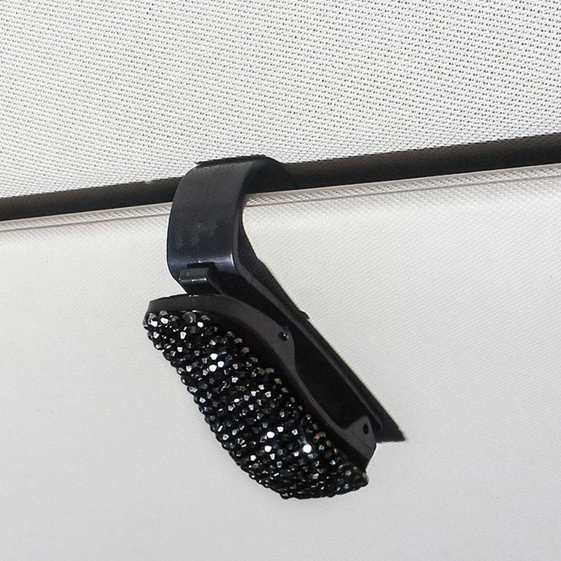 Support de pare-soleil pour lunettes de soleil, support en strass, lunettes de soleil portables, Clip en cristal pour voiture, accessoires de décoration: Black