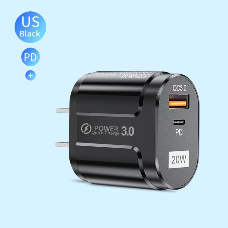 20W PD USB Type C Quick Charger Adapter For IPhone 12 11 Pro For Samsung S20 Fast Charging EU US Plug Travel Power Adapter: US black