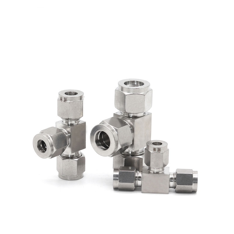 3-25mm 1/4"-1" Tee 3 Ways Splicer Double Ferrule Compression Tube Union Connector Stainless 304 Steel Air Oil Water