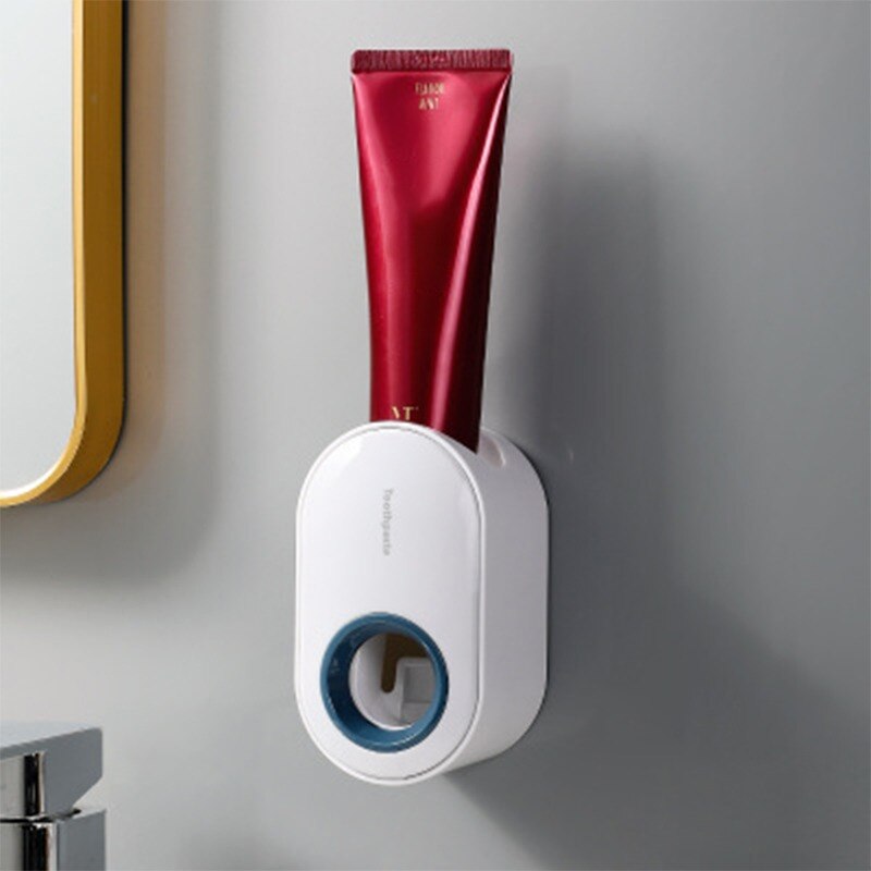 Bathroom Toothpaste Squeezer Automatic Toothpaste Dispenser Dust-proof Toothbrush Holder Wall Mount Stand Bathroom Accessories: white
