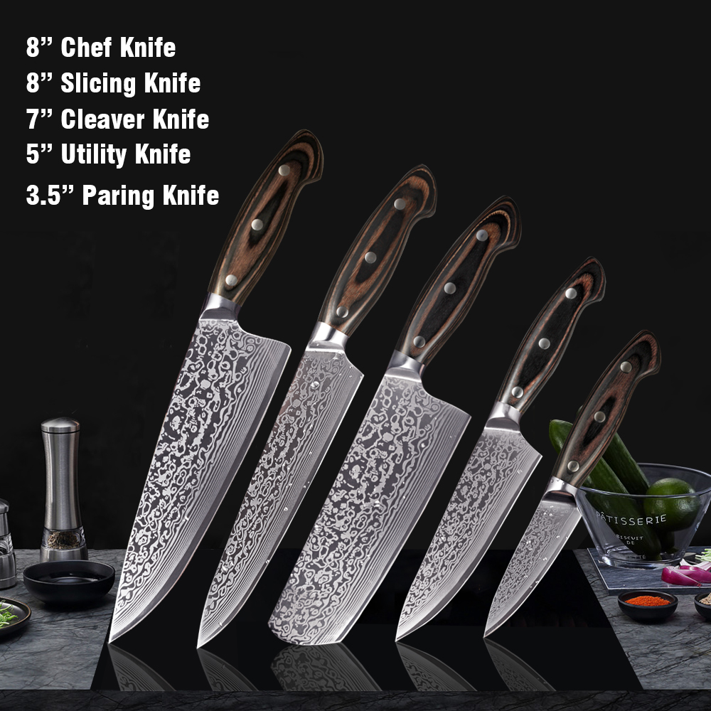 Shuooge køkkenkniv 8 tommer kokkeknive japansk højkulstof rustfrit stål kødkløver skiver santoku kniv