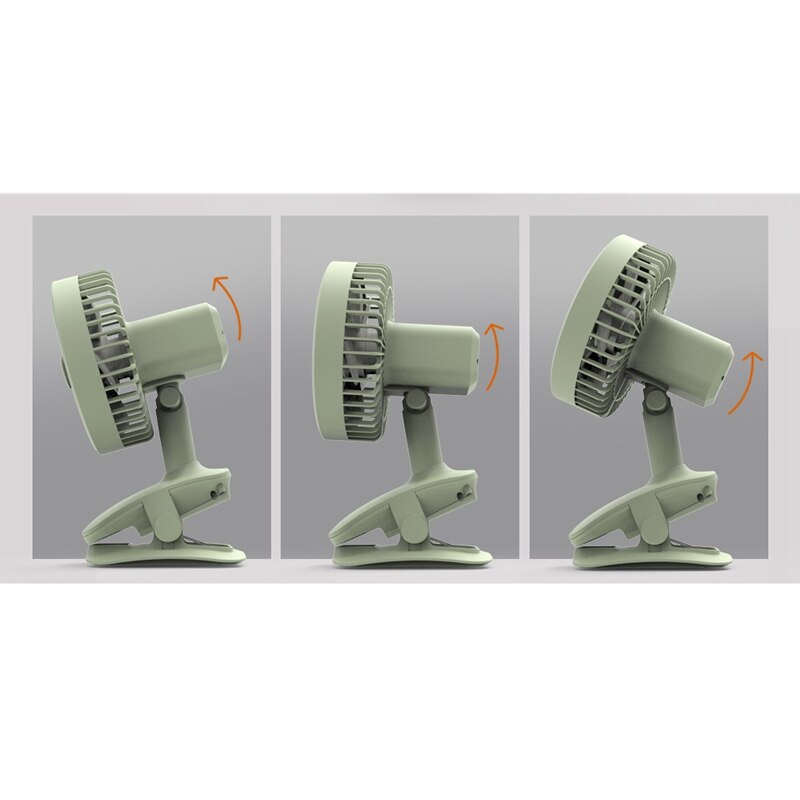 Usb-bureauventilator, 3 snelheden, instelbaar, usb-oplaadbaar, clip-on koelventilator, sterke wind, stil, met tafellamp