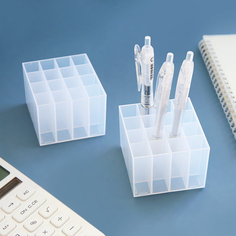 1pc Transparent Plastic Pen Holder for Desk Office Pencil Organizer