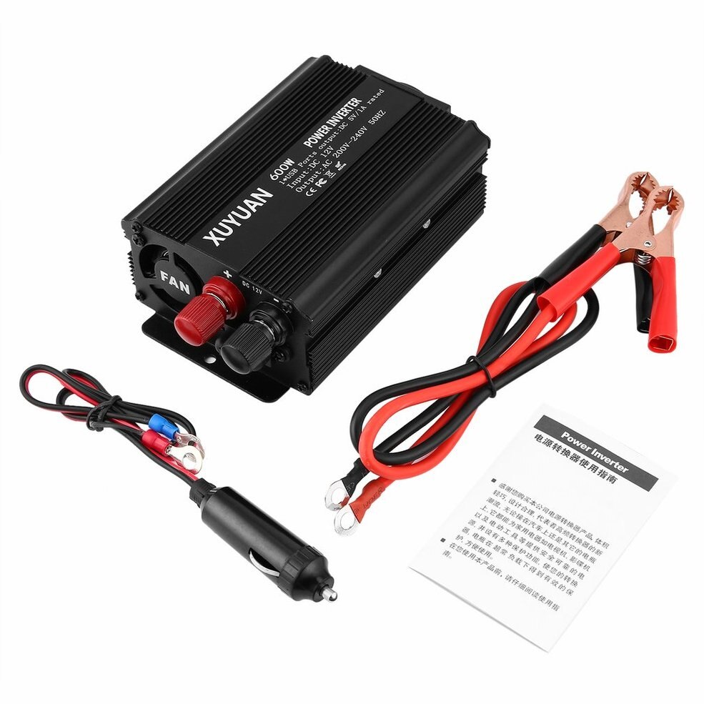 Power Inverter 600W USB DC 12V to AC 220V with LED Indicator Car Converter for Household Appliances