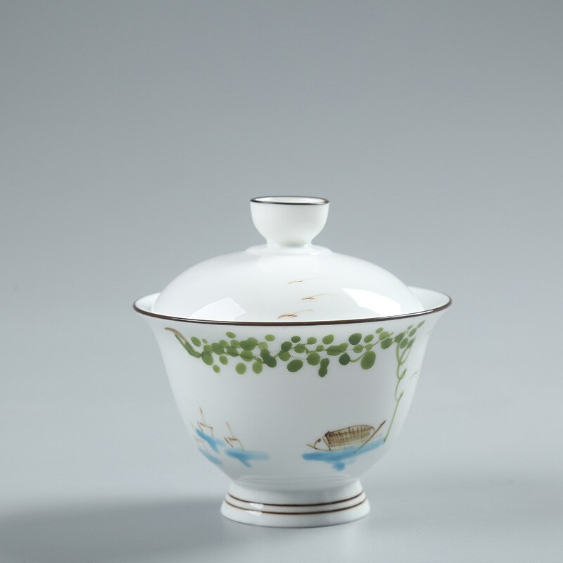 Handgeschilderde Keramische Terrine Keramische Witte Thee Set Thee Apparaat Kung Fu Handgemaakte Glazuur Pastel Gaiwan Sopera De ceramica: hanging vine