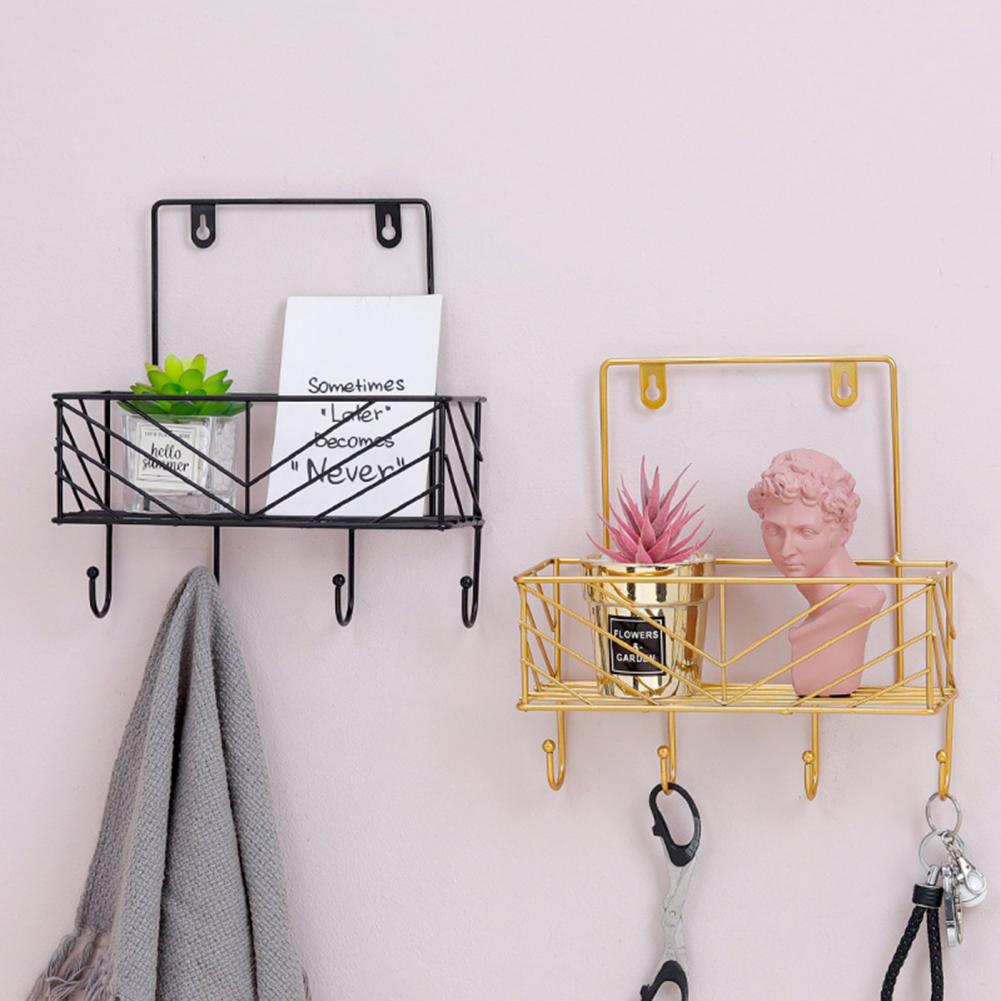 Wall-Mounted Storage Rack Double Layer Load Bearing Wall Hanging Iron Storage Rack Organizer with Hanger for Bathroom Home