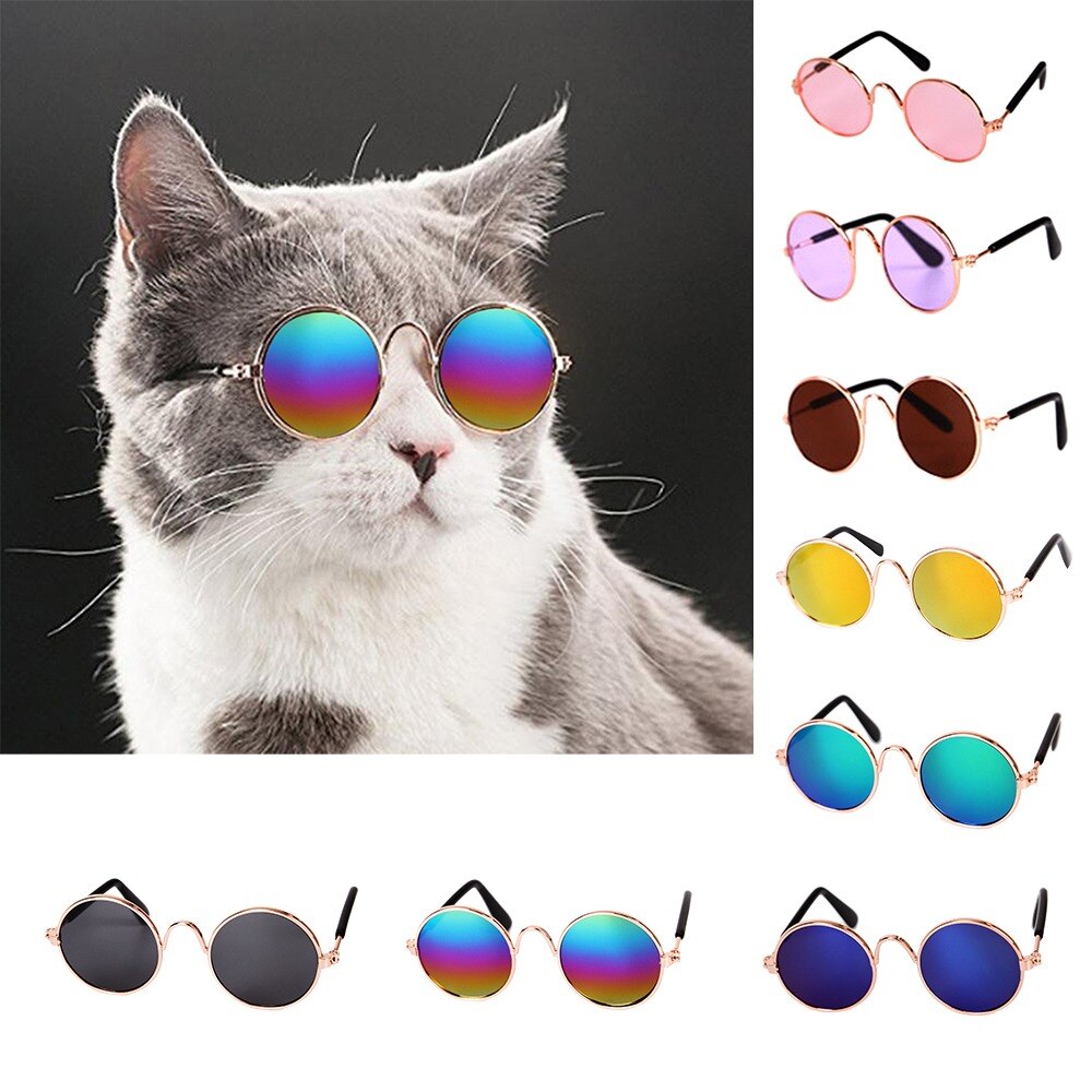 1Pc Pet Producten Mooie Vintage Ronde Kat Zonnebril Reflectie Eye Bril Voor Kleine Hond Kat Pet 'S Props accessoires