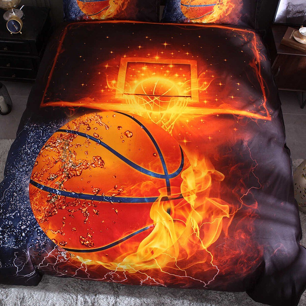 Basketbal Fan Dekbedovertrek Beddengoed Set Jongen Slaapkamer Brandende Basketbal Dream Quilt Case Beddengoed Kit 1 Dekbedovertrek 1 Kussensloop