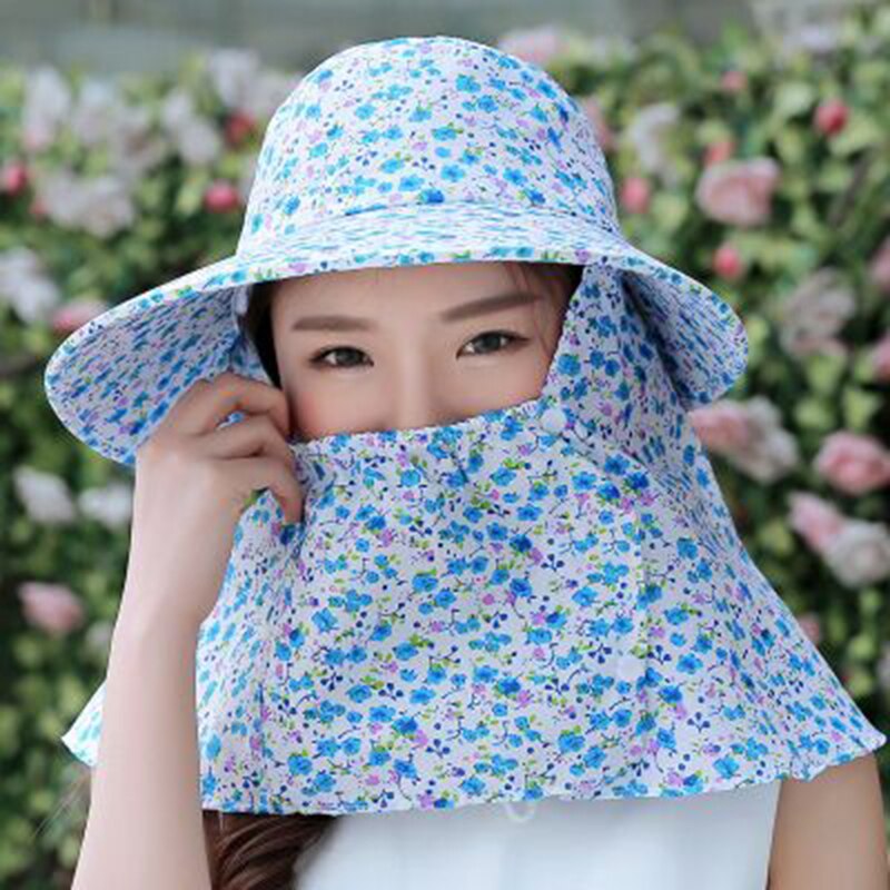 Kvinder sommer solhatte blomstercamouflage pakbar solskærmshat med store hoveder bred skygge strandhat uv beskyttelse kvinde kasket: 4