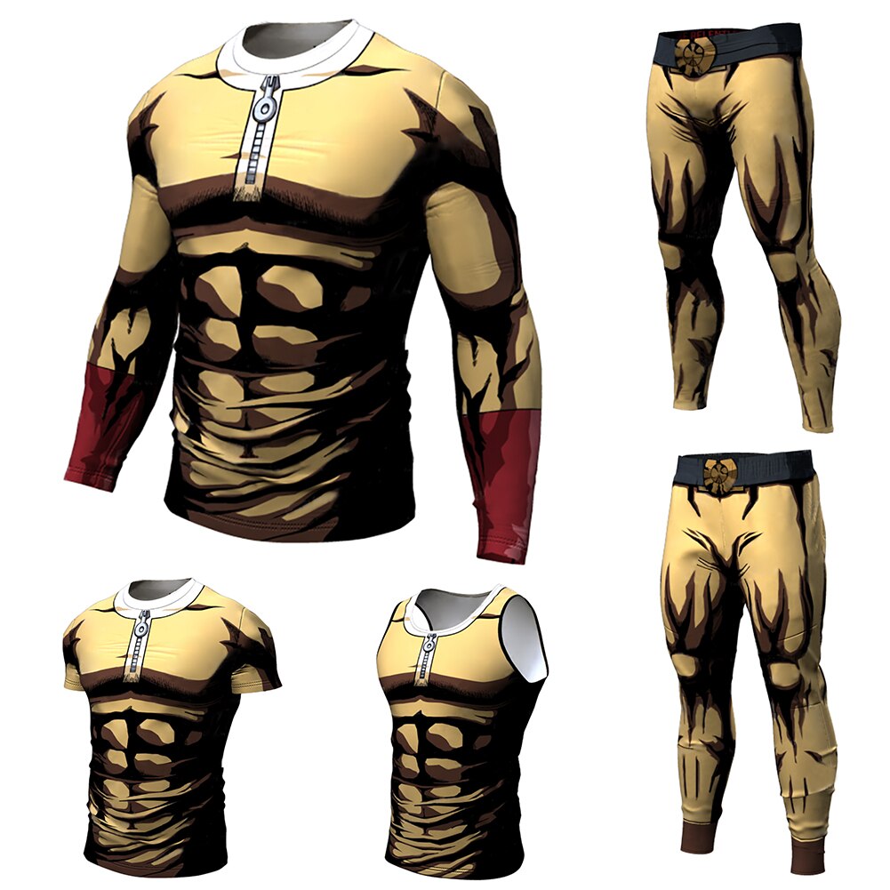 summer men's tights Anime 3d printing outdoors running fitness tshirt and pants breathable quick drying tops