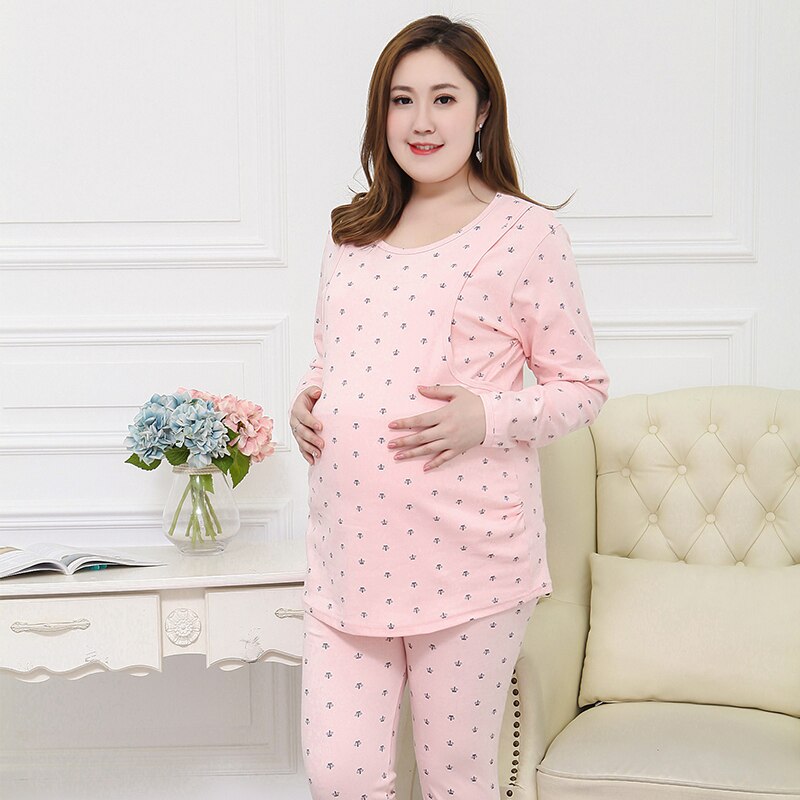 Barsel bomuld bomuld gravide kvinders hjemme service jakkesæt pyjamas plus størrelse: Lyserød / 5xl
