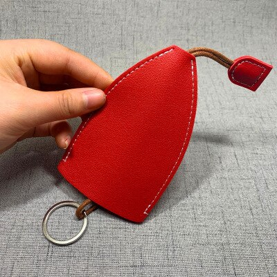 Solid Leather Key Wallets Lovely Key Chains Cover Soft Leather Pull Type Car Key Bag Women Key Ring Holder Case: Red