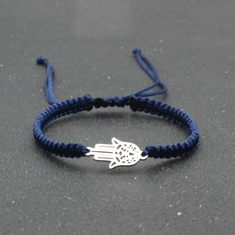 handgefertigt Geflochtene rot Gewinde Seil Armbinde Edelstahl Fatima Hand Charme Armbänder für Frauen Männer Paare Freundschaft Schmuck: Marine