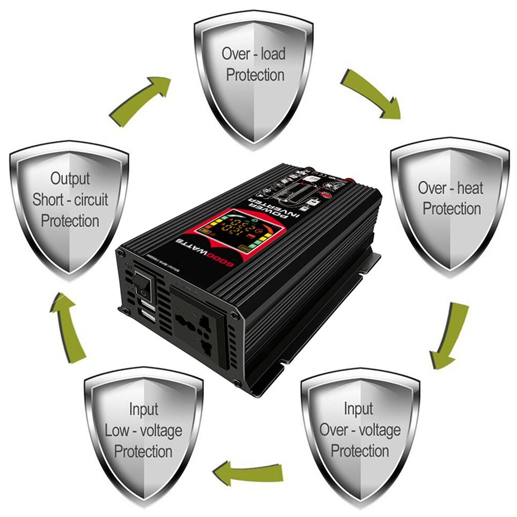 6000w 12v to 220v/110v smart skjerm bil strøm inverter omformer adapter dual usb spenningstransformator modifisert sinusbølge