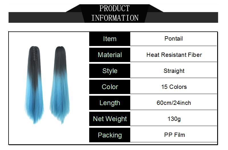 Lange Rechte Synthetische Paardenstaart Vrouwen Ombre Hair Stuk Staart Hoge Temperatuur Fiber Pony Tail Hair Extensions voor Dame