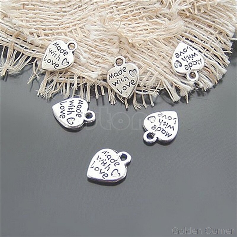 50 Stks/set Mode Metalen Gemaakt Met Liefde Cz Hart Bedels Hangers Ketting Kralen Voor Diy Big Hole Kralen Armbanden Bedels