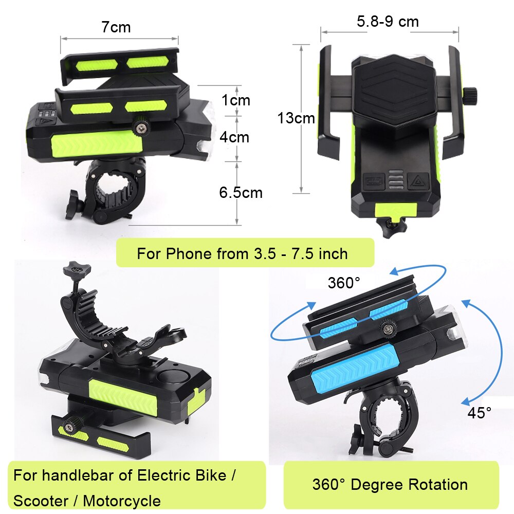 5 In 1 Fiets Telefoon Houder Fiets Licht Voor Usb Oplaadbare Hoorn Fiets Lamp Zaklamp Motorfiets Mobiele Telefoon Mount Stand