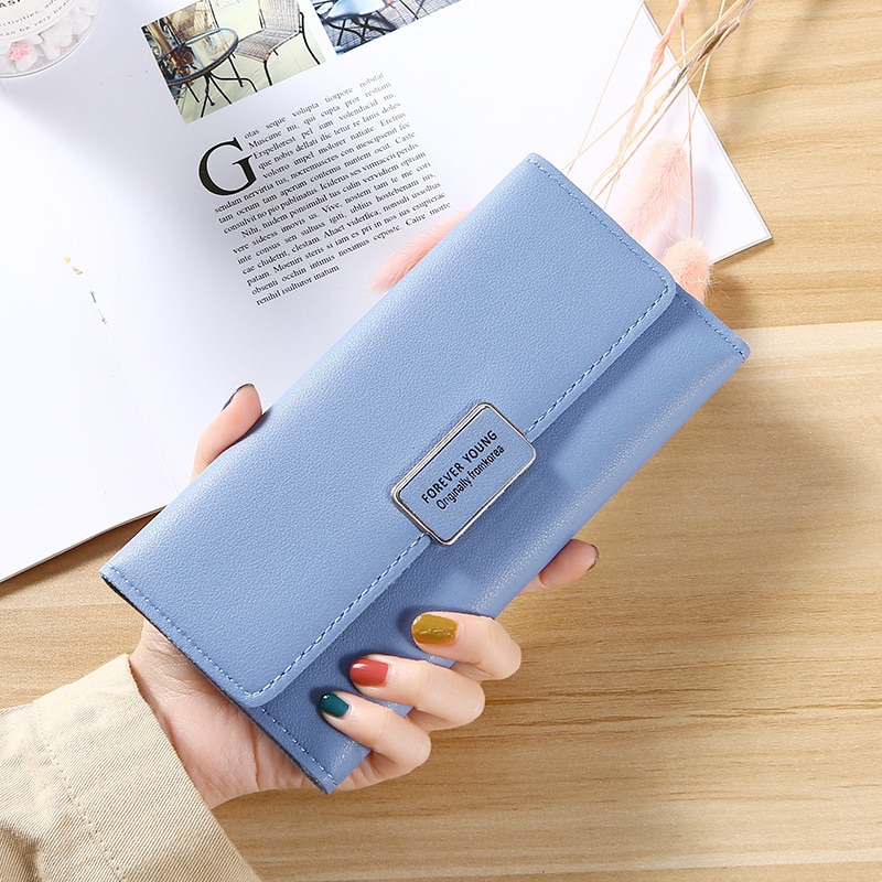 Kaarthouder portemonnee dames lange portemonnee pure kleur clutch tas pu leren portemonnee telefoonkaarthouder tas
