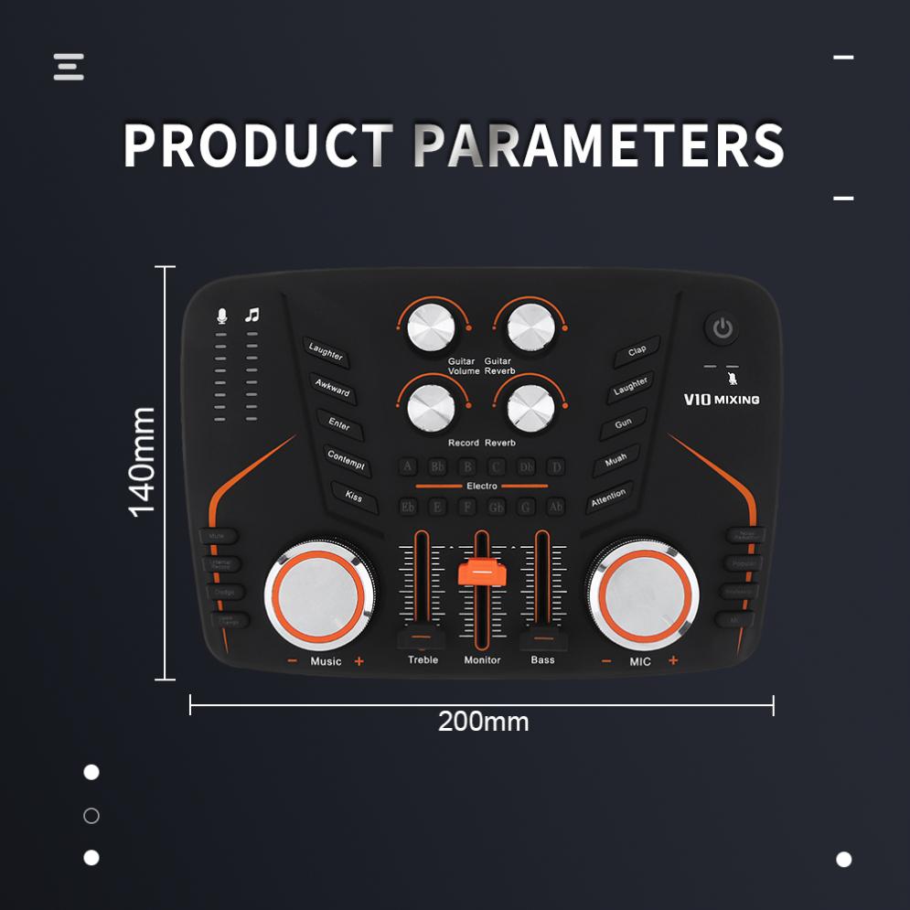 V10 Live Sound Card Live Audio Processing Microphone Sound Card Audio Interface for Live / Karaoke / Singing / Computer